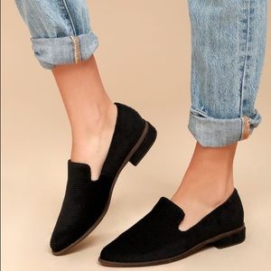 Kelsi Dagger Black Corduroy Loafer Flats Pointed